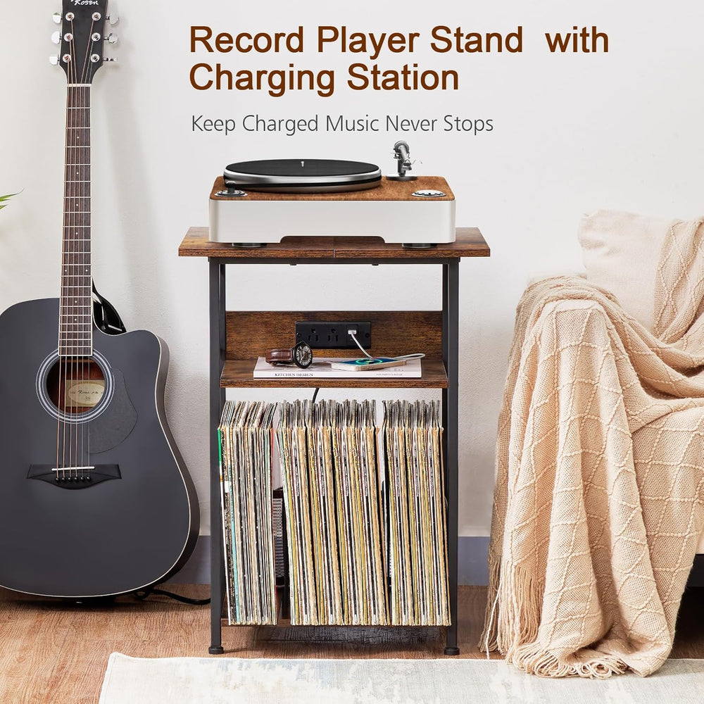 AMHANCIBLE C Shaped End Table，Large Turntable Stand with Storage Cabinet