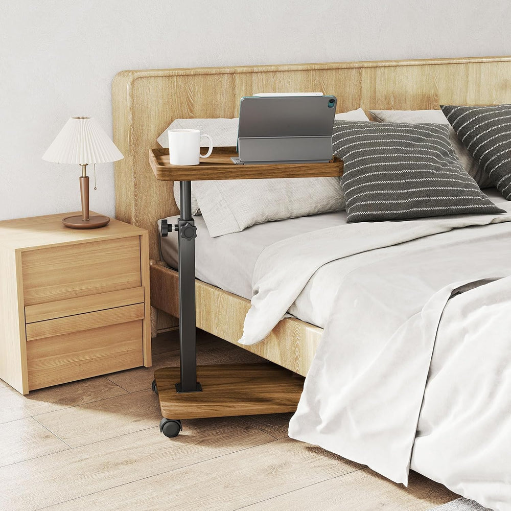 End Table, Adjustable Height Side Table, 360° Rotating MDF Veneer Sofa Side T...
