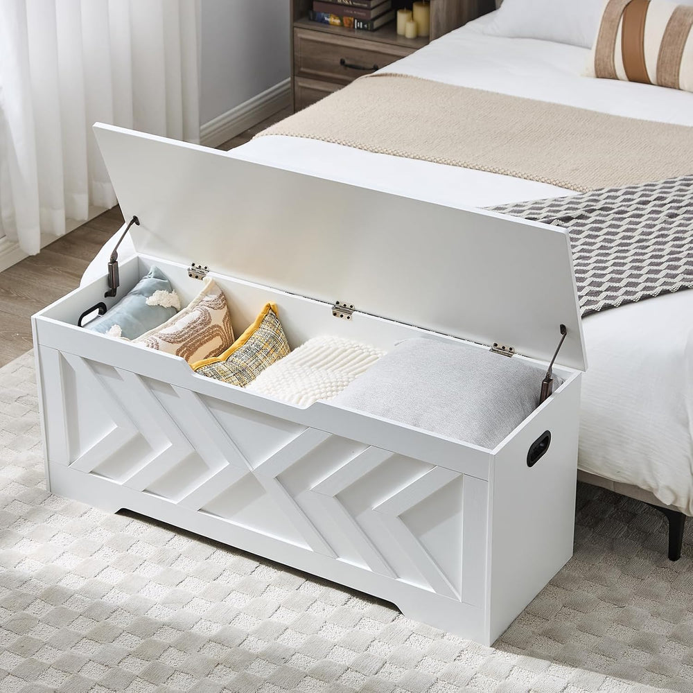 47.2” Storage Bench,Extra Large Wooden Storage Chest with 2 Safety Hinges,ent...
