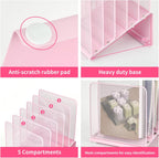 File Organizer for Desk, Desk Organizer with 5-Section Vertical File Rack, File Folder Organizer, Desk Accessories & Workspace Organizers (Pink)