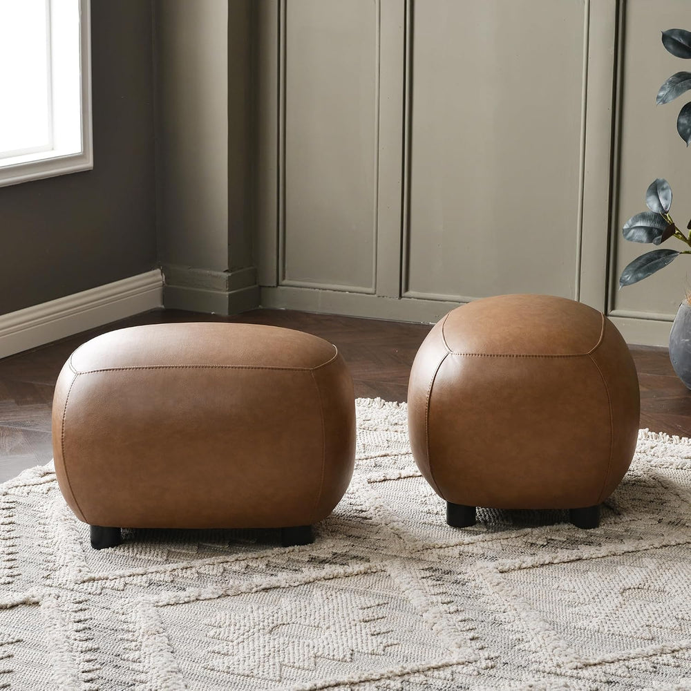 KINWELL 23" Wide Faux Leather Upholstered Ottoman Set of 2, Camel | Livi...