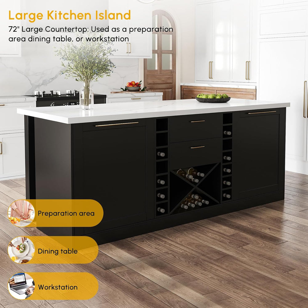homary 72" Modern Kitchen Island with Storage & Wine Rack, Natural &...