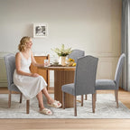 Upholstered Dining Chair Modern Stylish Parsons Kitchen Diner High Back with Silver Nailhead Trim & Wood Legs, Set of 2, Fabric Classic Grey