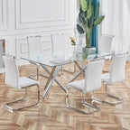 AZmac Modern Leather Dining Chairs Set of 6,Armless Kitchen Chairs,Dining Room Chairs with Upholstered Padded Seat and Sturdy Chrome Legs for Dining Room,Kitchen (Set of 6, White+PU Leather)