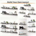 upsimples Floating Shelves for Wall, 23.6 Inch Shelves for Decor Storage Set of 6, Wall Mounted Wood Shelf for Bedroom, Living Room, Bathroom, Kitchen, Long Picture Ledge Shelves, Grey