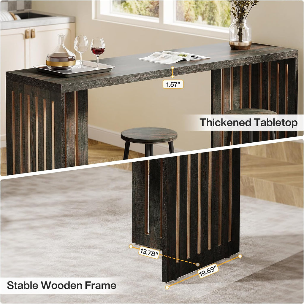 Tribesigns 63-Inch Bar Table with Louvered Base, Black Brown | Industrial Style, Rectangular High Top Table, For Kitchen, Dining, Narrow Space