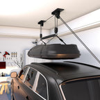 Cargo Box Pulley System for Garage Storage, Heavy-Duty Kayak/Canoes/Bikes/Ladders Ceiling Hoist, Hold Up to 150 lbs Capacity, Fit 10-18 Foot Ceilings, Black