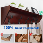 WEBI Wall Shelf with Hooks Underneath,35” Long Wall Mounted Coat Rack with Shelf,Entryway Coat Rack with 5 Triple Hooks for Hanging Coats,Jacket,Hallway,Bedroom,Mudroom,Cherry