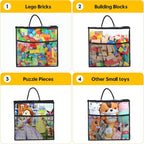 10 PCS Clear Zippered Toy Storage Bags with handle, Kids Toy Storage Organizer with Mesh Pocket for Instructions, Playroom Toy Organizer Plastic Storage Bags for Blocks Set Puzzles,Small Toys