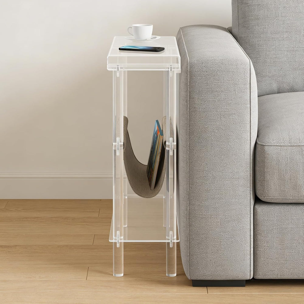Acrylic Narrow Side Table for Small Spaces, 7" W×23.9" H x 15.7&quo...
