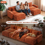 120" Oversized Modular Sectional Sofa, Comfy U-Shaped Cloud Couch w/ 2 Movable Ottoman, 5-Seater Chenille Deep Seat Modern Sofa Couch for Living Room, DIY Combination, Terracotta Orange