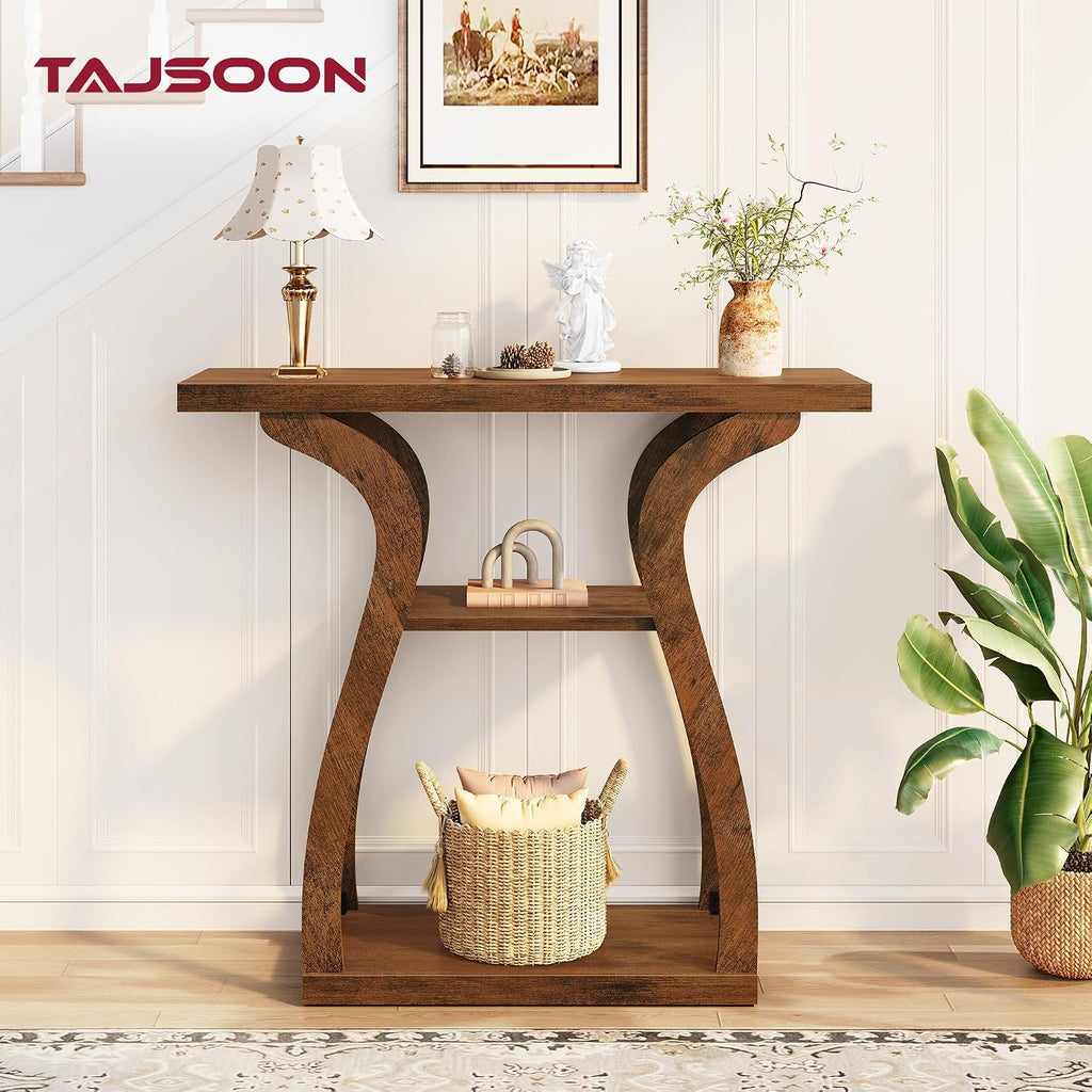 Tajsoon 3-Tier Farmhouse Console Table for Entryway 31.5", Rustic Brown