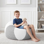 HABUTWAY 2FT Bean Bag Chairs Teardrop Beanbag Chair with Memory Foam Filled Soft Plush Leaf alongside Stripe Faux Fur Washable Cover for Dorm, Bedroom(Plush LGY/WH)