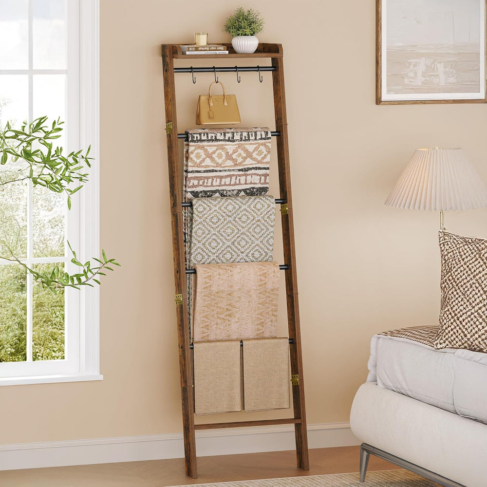 Hzuaneri Blanket Ladder Shelf, Decorative Quilt Rack, 7-Tier Farmhouse Ladder...