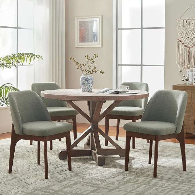 VKNOW Wooden Dining Chairs Set of 6, Upholstered Dining Room Chairs with Rubberwood Legs and Padded Seats, Kitchen Chairs for Restaurant Kitchen Living Room, Grey