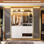Besiost 4FT Closet Systems with 5 Drawers, 48" Closet Organizer System | Wood Closet Organizer with 2 Hanging Rods & 7 Shelves, Heavy Duty 48" Walk-in Closet for Nusery, White (48"L x 15" W x 80" H)