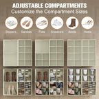 Shoe Organizer for Closet, 2 Pack Foldable Shoe Storage Organizer with Adjustable Dividers, Shoe Storage Box with Clear Cover, Fits up to 16 Pairs, Beige