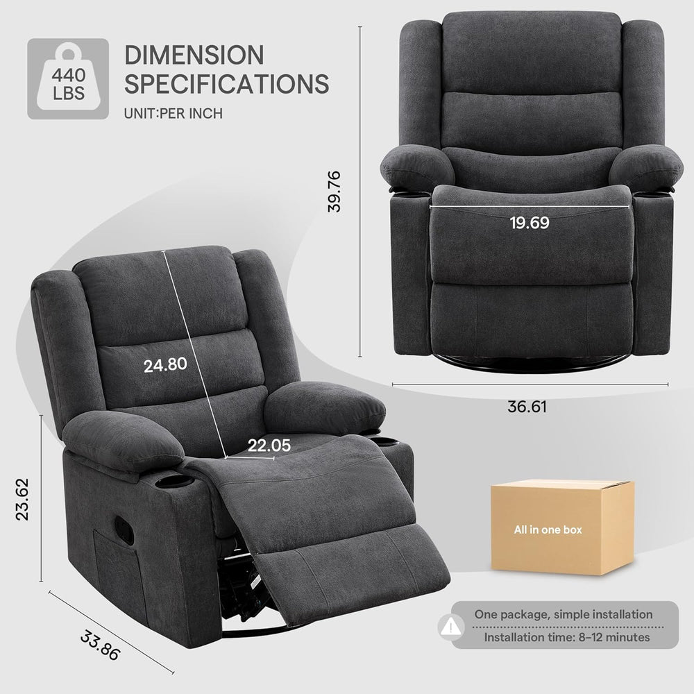 360°Swivel Rocking Chairs for Adult,Recliner Chair with Side Pockets and Cup ...