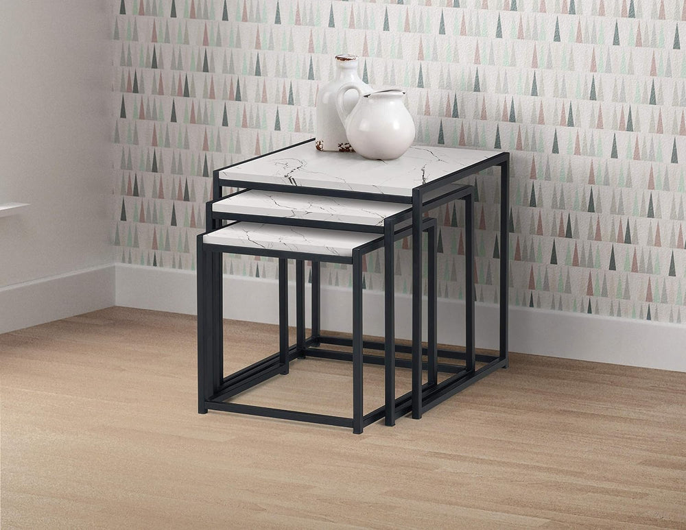 Julian Bowen Tribeca Nest of Tables, Set of 3, Black/Marble Effect - W45cm | ...