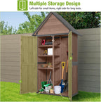 GUTINNEEN Sheds Outdoor Storage Wooden Garden Tool Shed with Metal Frame Sloped Roof and Adjustable 3 Tiers Shelves Outdoor Storage Cabinet for Backyard Garden Patio Lawn 67.1"(Dark Brown)