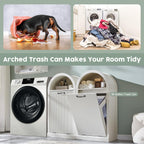 Arched Tilt-Out Trash Can Cabinet, Fluted 10 Gallon Trash Can with Open Shelf, Modern Laundry Hamper Cabinet, Hidden Garbage Can with Storage Basket for Kitchen, Living Room, White