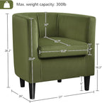 Yaheetech Velvet Accent Chair, Modern and Comfortable Armchairs, Upholstered Barrel Sofa Chair for Living Room Bedroom Waiting Room, Olive Green, 2pcs