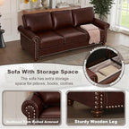 Faux Leather Sofa,82" W Mid Century Modern Couch with Storage Place,Oversized 3 Seater Sofa with Nailhead Trim&Rolled Armrests,Deep Seat Comfy Couch for Living Room,Bedroom,Apartment,Office(Burgundy)