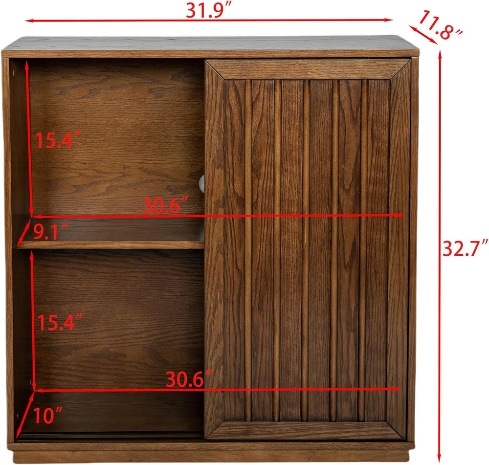 Mid Century Modern Sideboard Cabinet | Slim Fluted Credenza with Sliding Door...
