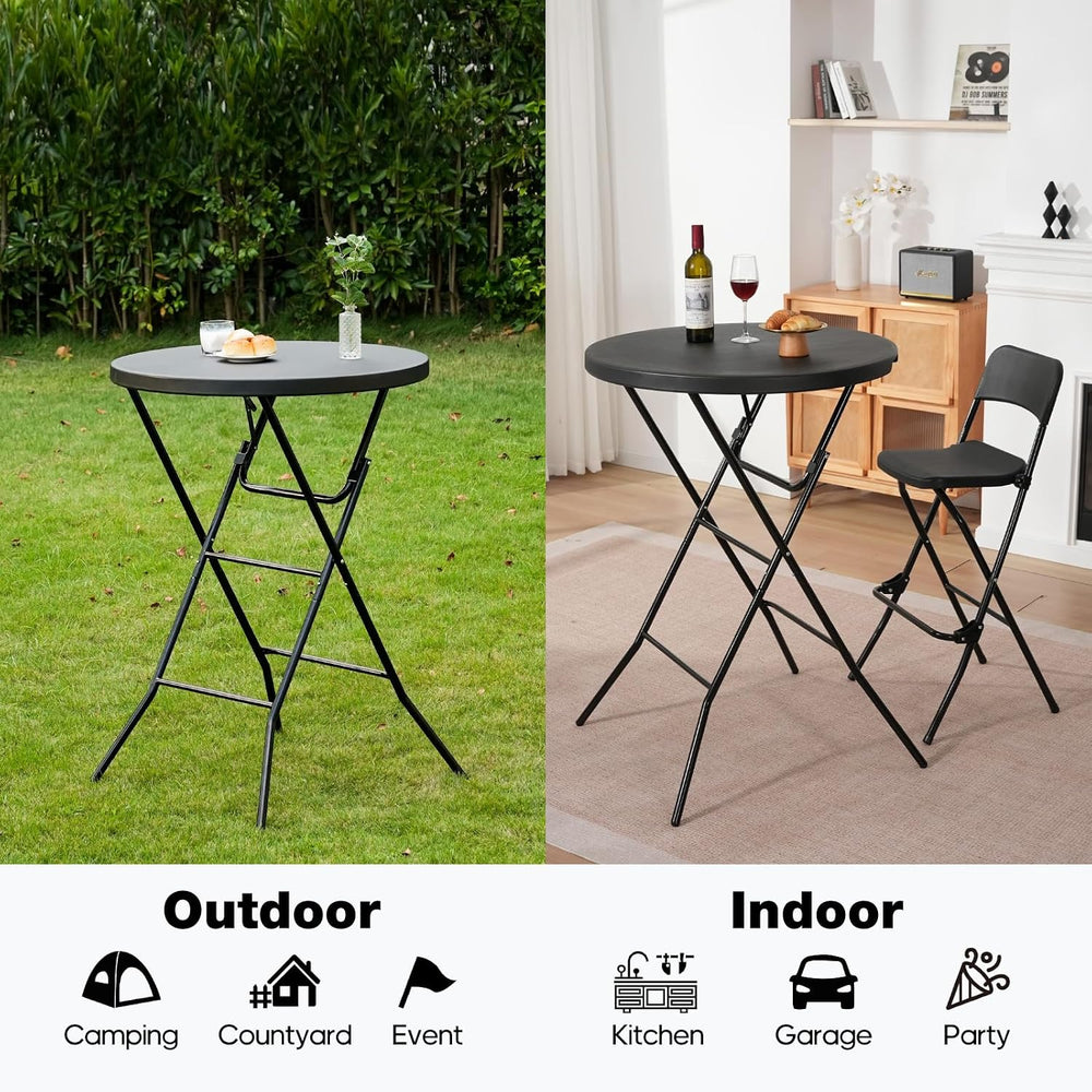 32" Round Folding Table, Portable Bar Height Folding Table with Detachab...
