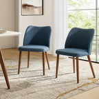 Dining Chairs Set of 2, Upholstered Kitchen Dining Room Chair Set Morden Accent Side Dinner Chair with Curved Padded Back Wood Legs for Restaurant/Cafe, Navy