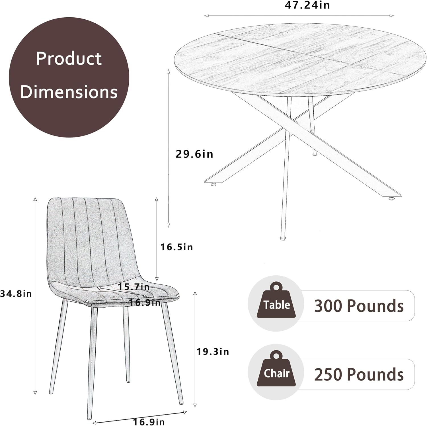 RGZ 47" Round Dining Table Set for 4, 5 PCS Modern Wooden Black Circle Kitchen Table with Steel Legs & 4 Green Velvet Upholstered Chairs for Dining Room, Living Room, Kitchen
