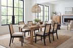 Rattan Dining Chairs Set of 6, Farmhouse Kitchen Chairs with Cane Back, Upholstered Dining Room Chairs Comfy Side Wood Chair for Living Room/Restaurant, Black Cream