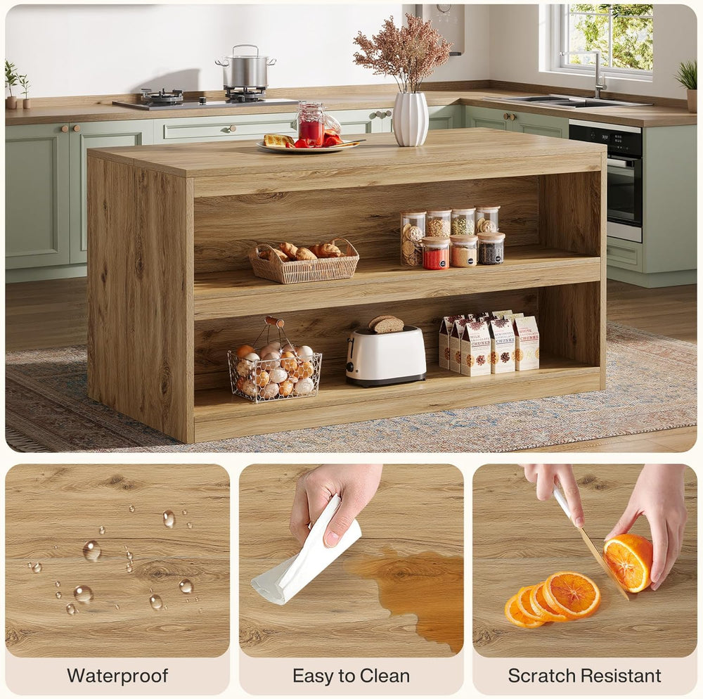 Tribesigns 59-Inch Kitchen Island with Storage, 3-Tier Farmhouse Stationary I...
