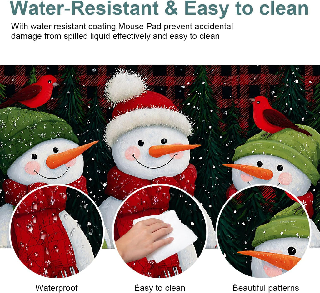 Three Snowmen Gaming Mouse Pad 35.4"x15.7"Desk Mat Anti-Slip Rubber Base & Durable Stitched Edges for Gamers Smooth Mouse Writing Surface for Desk Office/Home