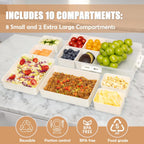 Snackle Box Container - 10 Compartments Including 2 XL, Dishwasher & Microwave Safe, Divided Serving Tray with Lid and Handle, BPA-Free, snack box (1 PCS, White, 1 Box with 2 XL Compartments)