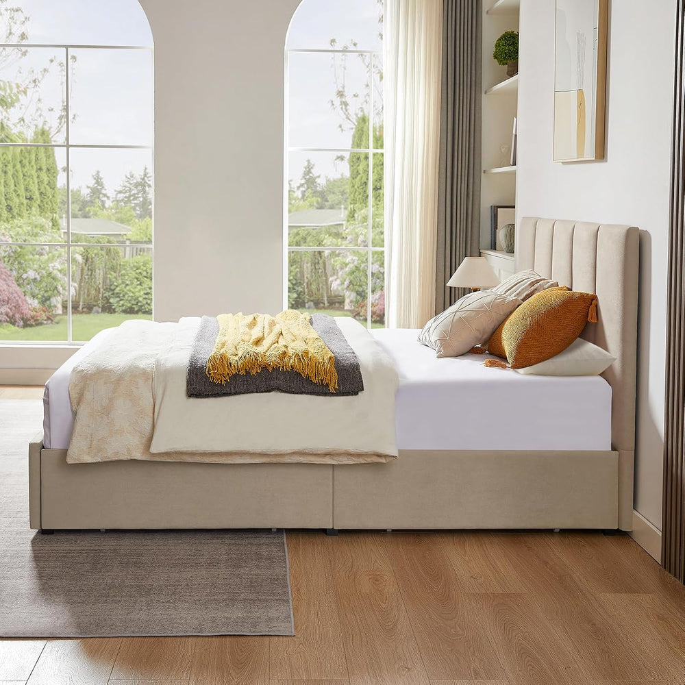 VELOCAVA Queen Size Upholstered Storage Bed Frame with 4 Drawers, Modern Line...