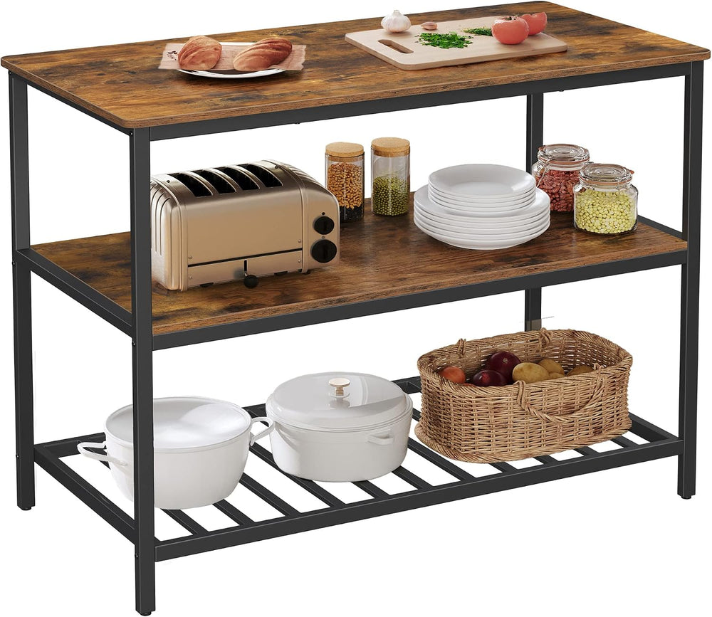 VASAGLE Kitchen Island with 3 Shelves, 47.2 Inches Width Kitchen Shelf with L...