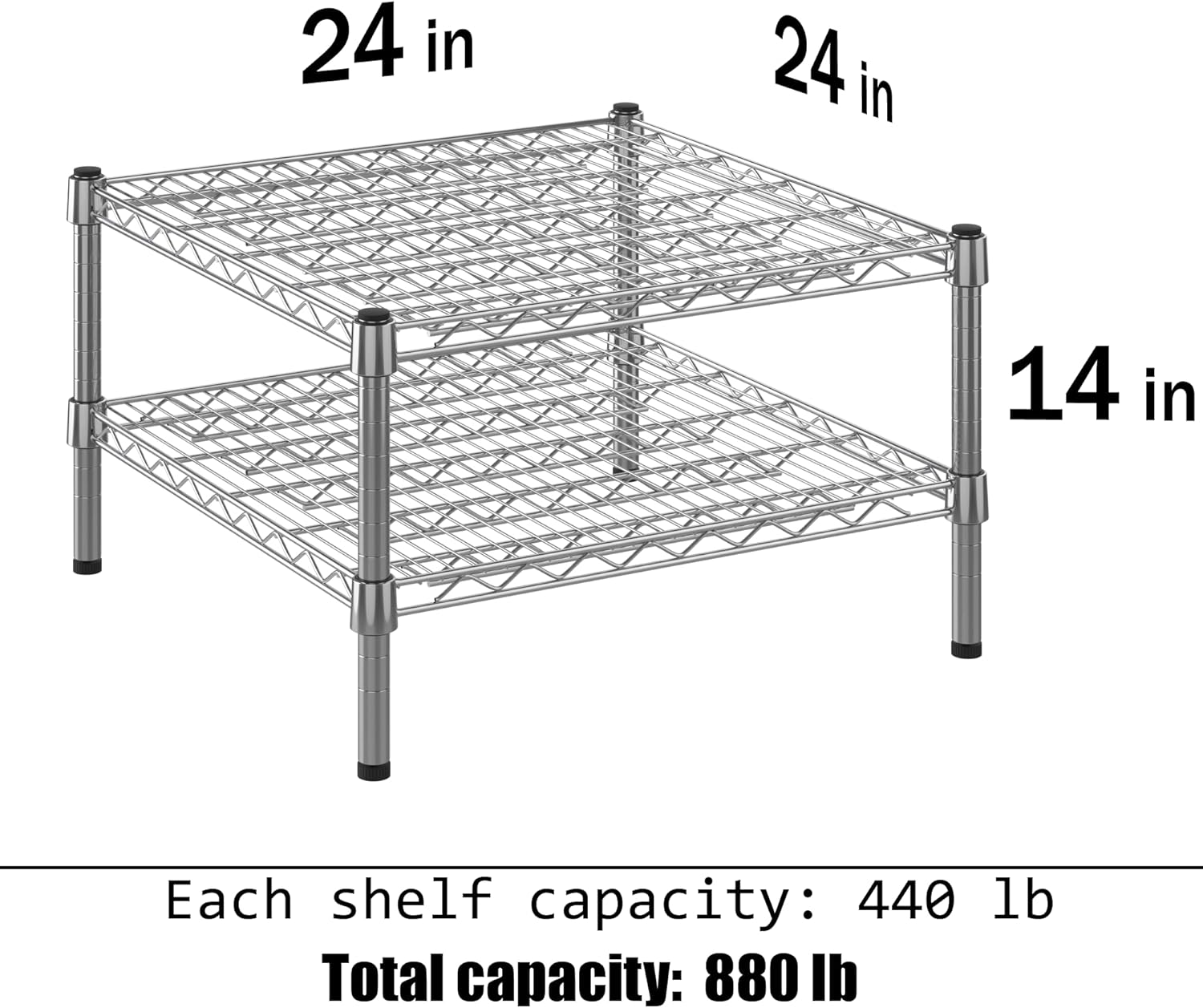 24" Deep x 24" Wide x 14" Height Wire Shelving Kit | 2-Tier | NSF Commercial Storage Rack Unit
