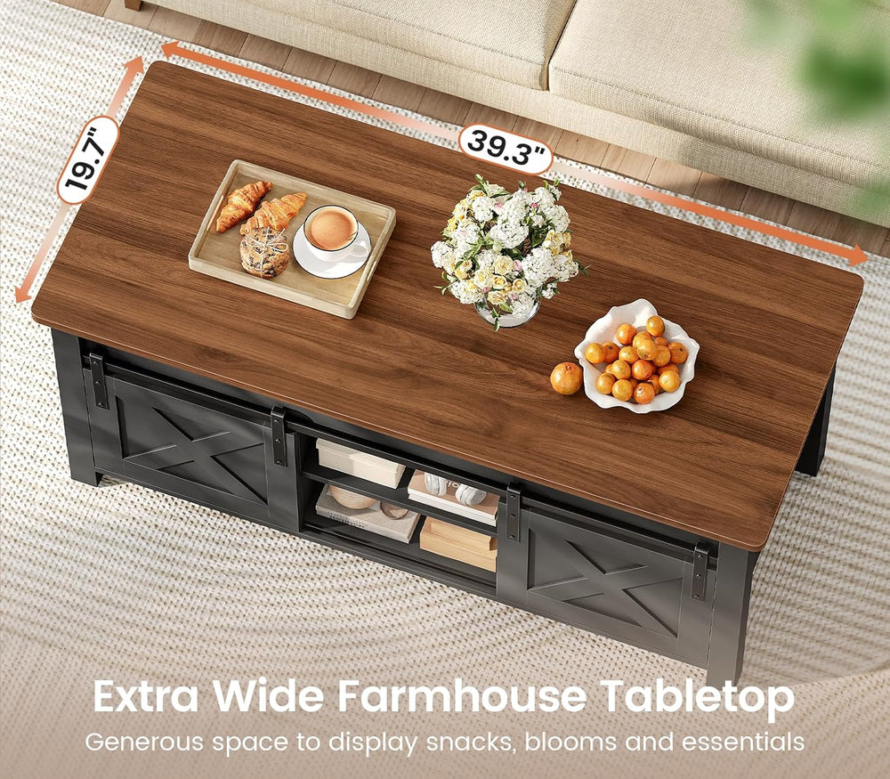 SEDETA Farmhouse Lift Top Coffee Table with Storage for Living Room