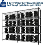5-Tier Storage Shelving Unit Metal Shelves 59" W Wire Shelving, 70" H L-Shaped Pantry Shelves Kitchen Storage Shelves for Home Commercial Garage Heavy Duty, 70.5" H x 59" W x 13.8" D