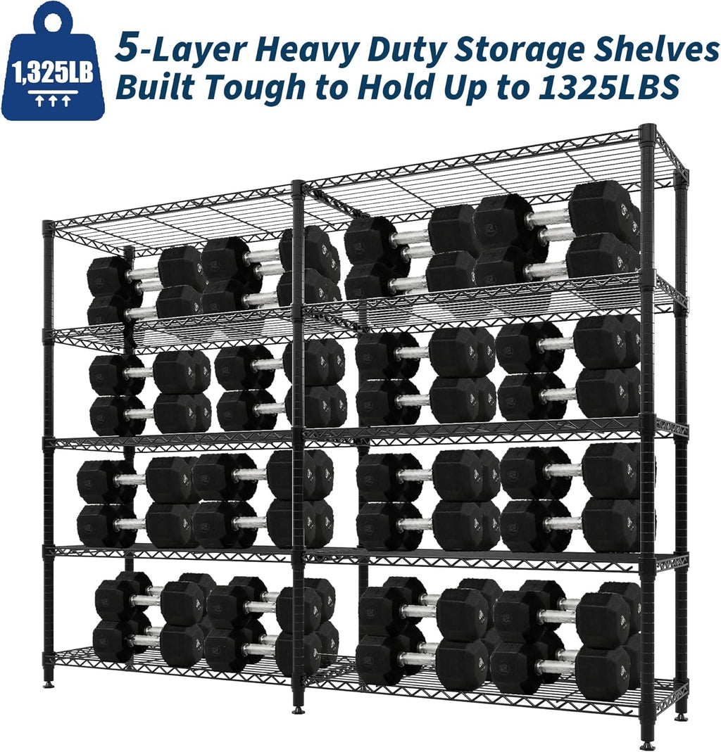 5 Tier Storage Shelving Unit Metal Shelves 70" W Wire Shelving, 70" H L-Shaped Pantry Shelves Kitchen Storage Shelves for Home Commercial Garage Heavy Duty, 70.8" H x 70.4" W x 15.7" D
