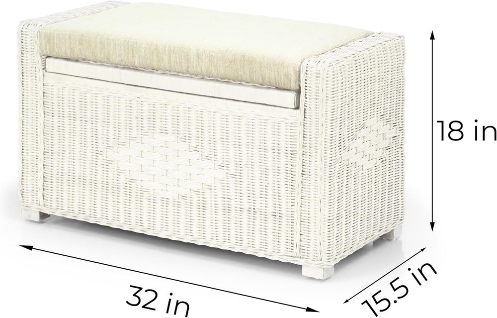 Bruno Handmade 32 Inch Rattan Wicker Chest Storage Trunk Organizer Ottoman W/...