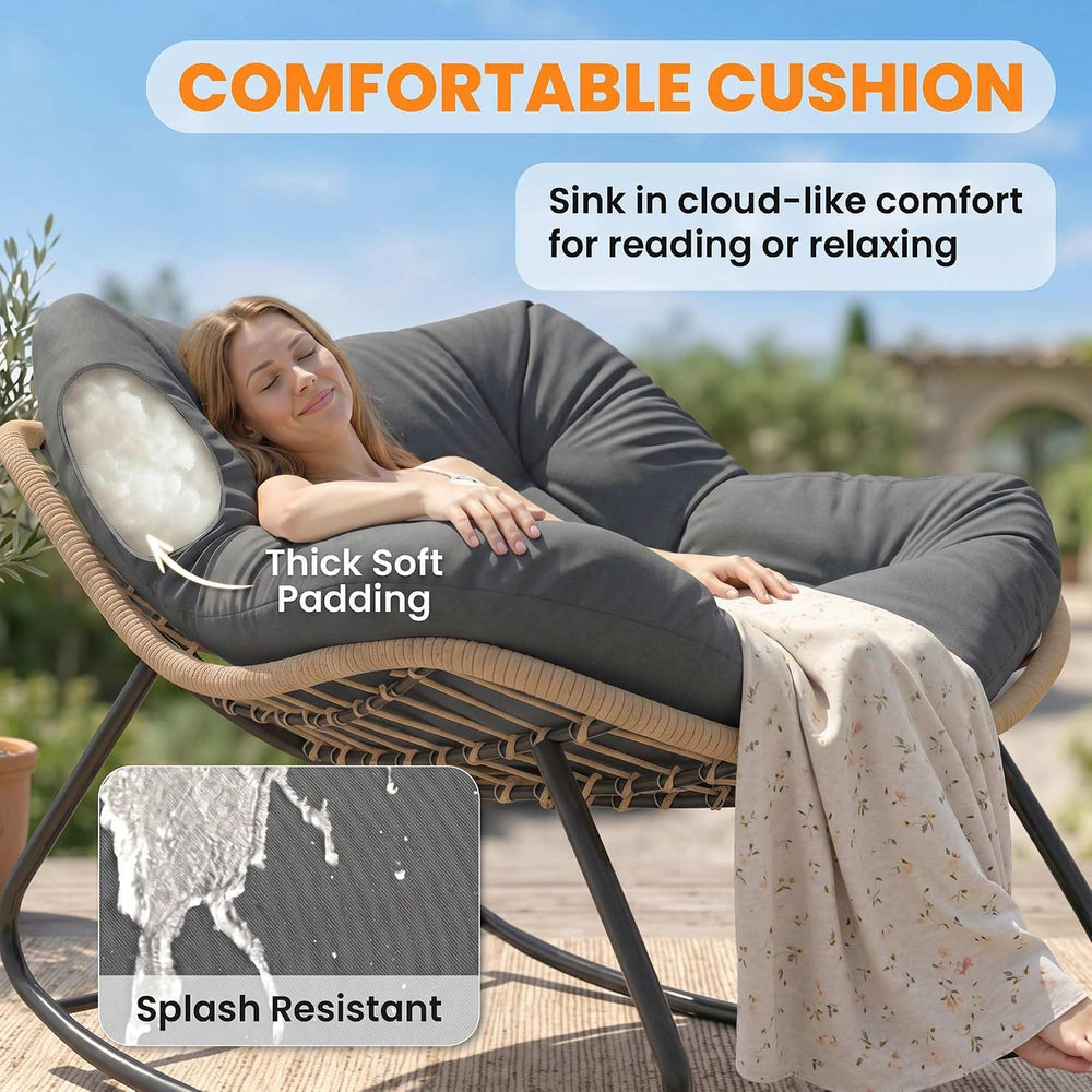 Outsunny Papasan Rocking Chair, Wicker Oversized Indoor Outdoor Rocking Papas...