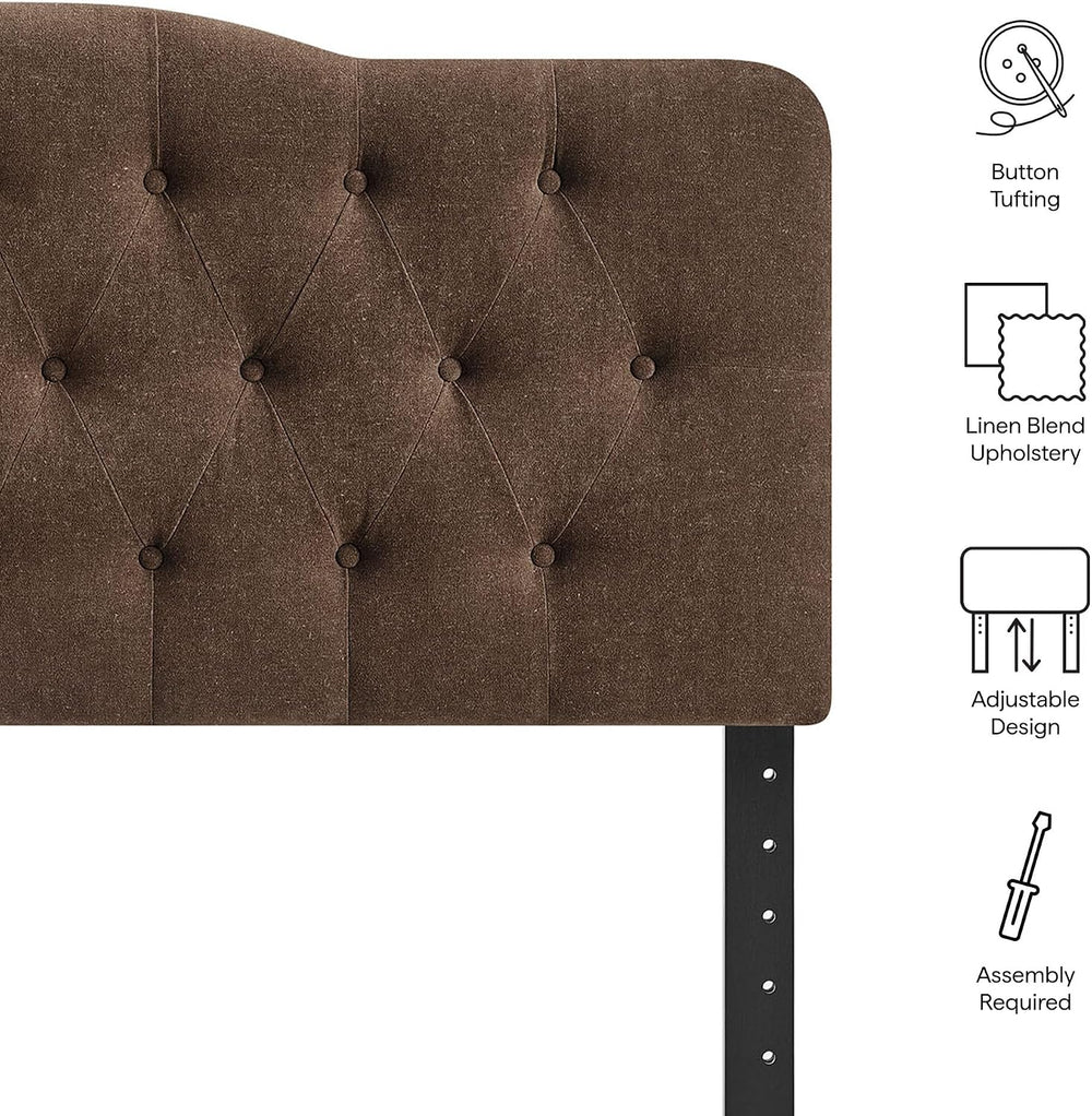 Modway Annabel Premium Linen Blend Queen Headboard in Cocoa - Soft Fabric Hea...
