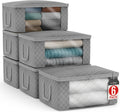 Sorbus Medium Clothes Storage Bags - Foldable Blanket Storage Bins for Organizing Bedroom, Closet, Clothing, Comforter, Organization with Clear Window, Lids and Carry Handles - Set of 6