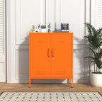 Wide Multipurpose Metal Storage Cabinet with Lockable Design & 2 Adjustable Partitions, Thickened Steel & Sturdy Construction for Home, Living Room & Office Orange 33" H X 29.5" W X 13.8" D