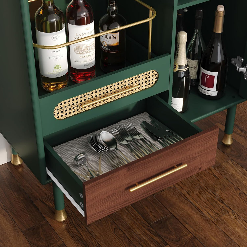 ARTPOWER Modern Coffee Bar Cabinet with Pull-Out Wine Storage, Green | Bar Ca...