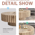 Round Wood Coffee Table for Living Room Modern Rustic Fluted Solid Wood Coffee Table Pedestal Center Table Circle Tea Tables for Apartment Easy Assembly(31.5''Oak Natural)