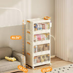 58 QT Storage Bins with Lids, Stackable Rolling Storage Cart with Clear Doors, 4 Tier Storage Cart on Wheels, Plastic Storage Containers for Home, Office, Kitchen, Bedroom, White