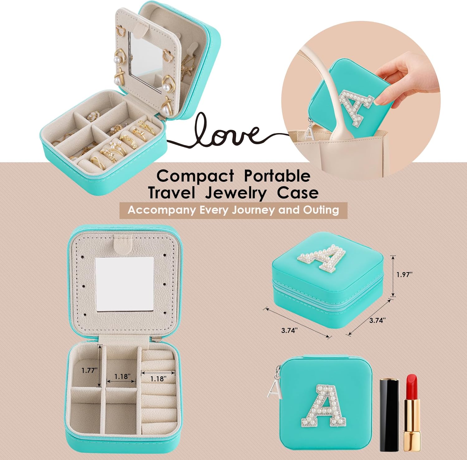 Birthday Gifts For Women - Initial Jewelry Box & Travel Case, Perfect for Wife, Girlfriend, or Graduation